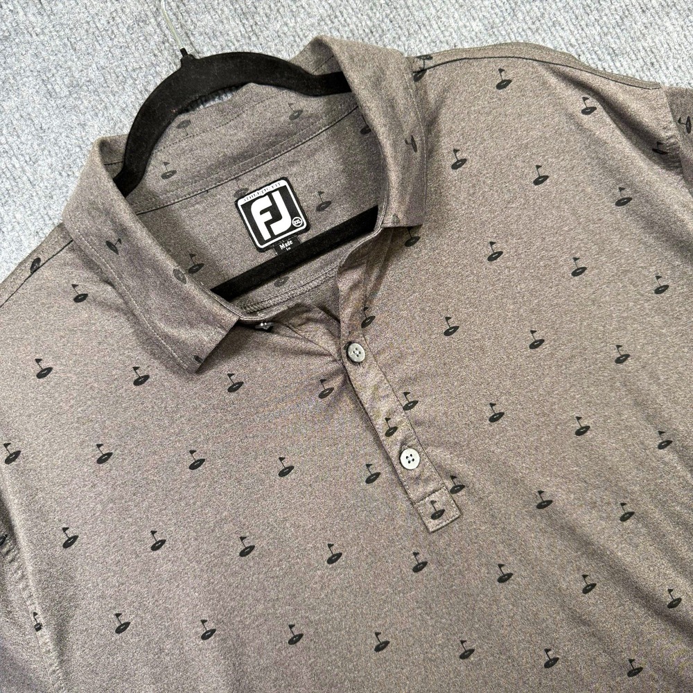 FootJoy Mens 2XL Golf Polo Shirt Gray All Over Golf Ball Tee Print Athletic Fit